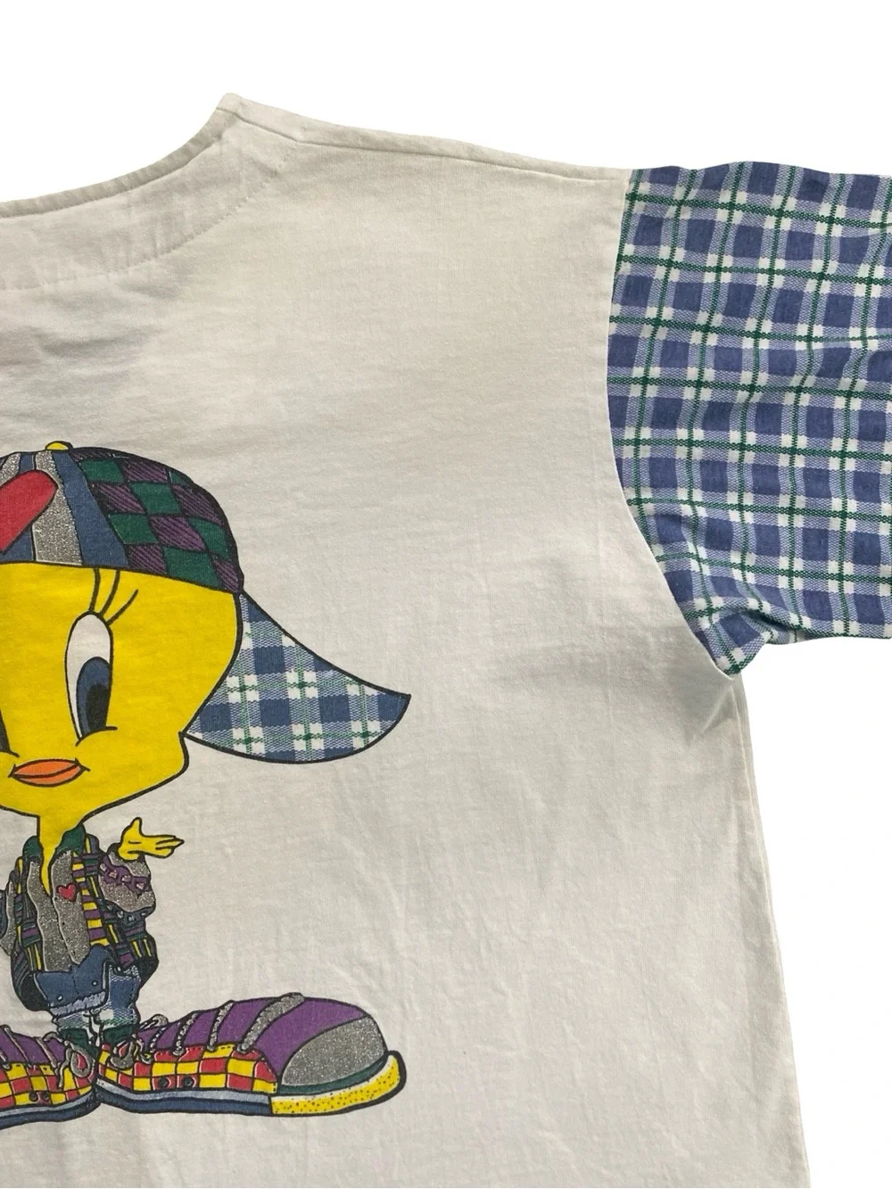 Vintage 90s Warner Bros Looney Tunes Tweety White Baseball Jersey Size Large